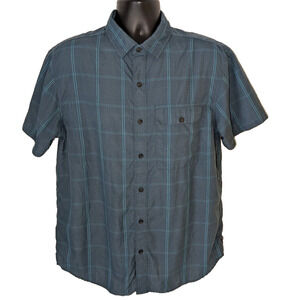 Mountain Hardwear OM8788 Men’s L Blue Plaid Nylon Button-Up Shirt Short Sleeve